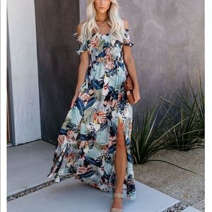 Vici Vacay Smocked Slit Dress